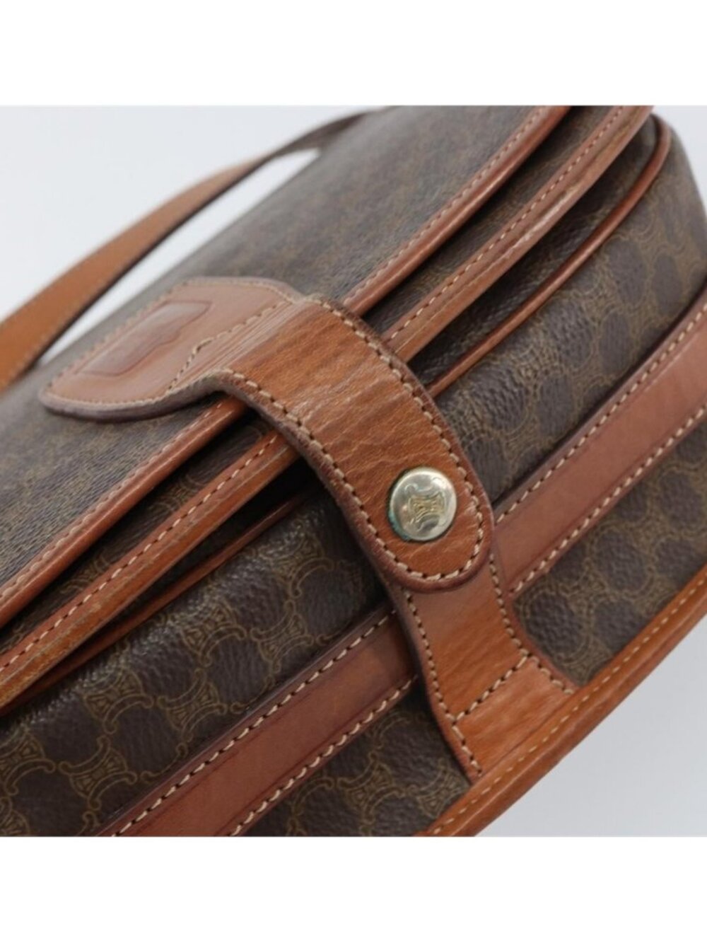 Authentic CELINE Macadam Canvas Shoulder Bag PVC Leather Brown Gold - Picture 2 of 16